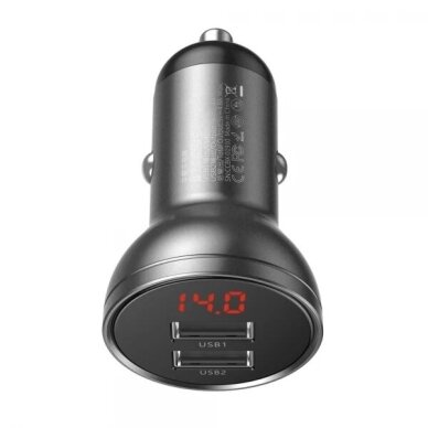 Automobilinis įkroviklis Baseus "CCBX-0G" pilkas 24W (2xQC3.0 / WITH LED VOLTMETER) Automobilinis įkroviklis Baseus "CCBX-0G" pilkas 24W (2xQC3.0 / WITH LED VOLTMETER)