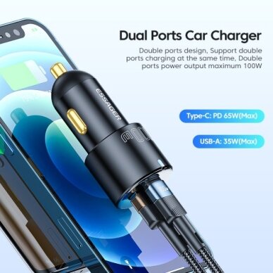 Automobilinis įkroviklis Essager "Fan" juodas 66W (2xPD) 1