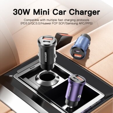 Automobilinis įkroviklis Essager "Gyro Mini" mėlynas 30W (2xQC3.0) 1