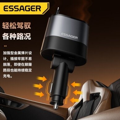 Automobilinis įkroviklis Essager "Smart" juodas 45W (integruotas 2in1 laidas) 2