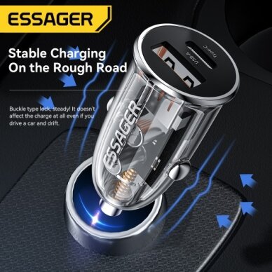 Automobilinis įkroviklis Essager "Thumb" skaidrus (juodas) 33W (1xPD / 1xQC3.0) 4 Automobilinis įkroviklis Essager "Thumb" skaidrus (juodas) 33W (1xPD / 1xQC3.0) 4