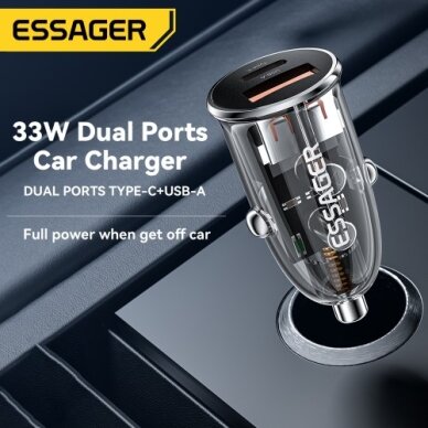 Automobilinis įkroviklis Essager "Thumb" skaidrus (juodas) 33W (1xPD / 1xQC3.0) Automobilinis įkroviklis Essager "Thumb" skaidrus (juodas) 33W (1xPD / 1xQC3.0)