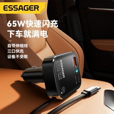 Automobilinis įkroviklis Essager "Yttrium" juodas 65W (integruotas Type-C laidas) 3 Automobilinis įkroviklis Essager "Yttrium" juodas 65W (integruotas Type-C laidas) 3