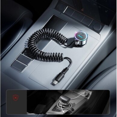 Automobilinis įkroviklis Joyroom "JR-CL07" juodas 72W (1xPD / 1xQC3.0 / with LED Lighting) + "Type-C" laidas 160cm 2