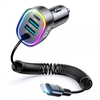 Automobilinis įkroviklis Joyroom "JR-CL20" juodas 57W (1xPD / 1xQC3,0 / with LED Lighting) + "Lightning" laidas 160cm Automobilinis įkroviklis Joyroom "JR-CL20" juodas 57W (1xPD / 1xQC3,0 / with LED Lighting) + "Lightning" laidas 160cm