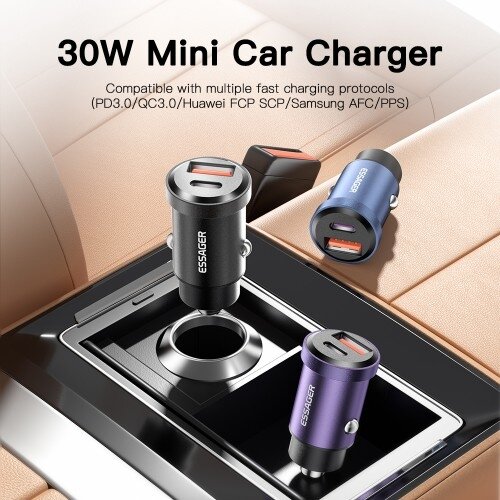 Automobilinis įkroviklis Essager "Gyro Mini" mėlynas 30W (2xQC3.0) 1