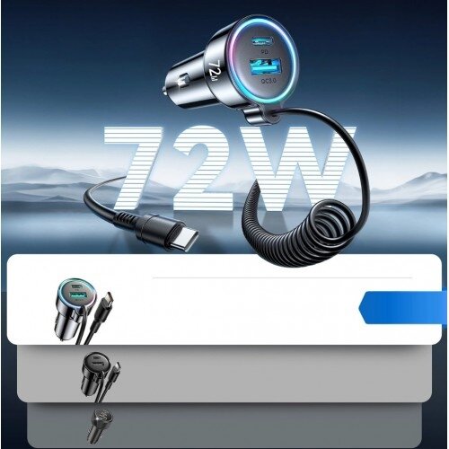 Automobilinis įkroviklis Joyroom "JR-CL07" juodas 72W (1xPD / 1xQC3.0 / with LED Lighting) + "Type-C" laidas 160cm 1 Automobilinis įkroviklis Joyroom "JR-CL07" juodas 72W (1xPD / 1xQC3.0 / with LED Lighting) + "Type-C" laidas 160cm 1