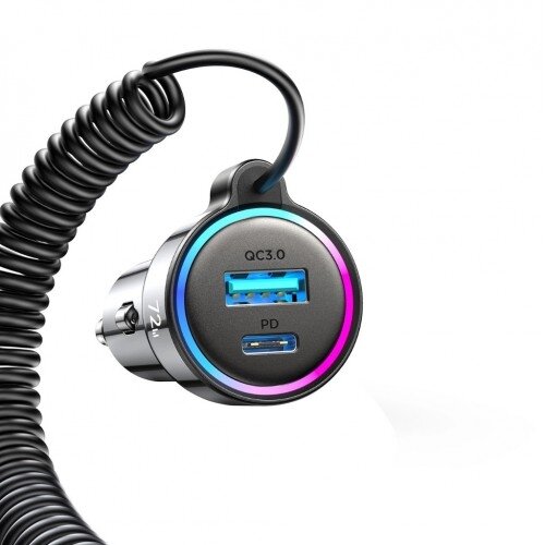 Automobilinis įkroviklis Joyroom "JR-CL07" juodas 72W (1xPD / 1xQC3.0 / with LED Lighting) + "Type-C" laidas 160cm