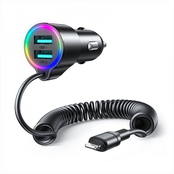 Automobilinis įkroviklis Joyroom "JR-CL25" juodas 17W (2xQC3.0 / with LED Lighting) + "Lightning" laidas 150cm Automobilinis įkroviklis Joyroom "JR-CL25" juodas 17W (2xQC3.0 / with LED Lighting) + "Lightning" laidas 150cm