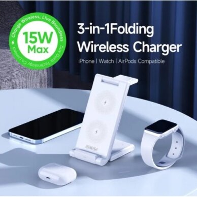 Bevielis įkroviklis Duzzona "W10-A 3in1" baltas 15W (skirta iPhone / Apple Watch / Airpods) 2 Bevielis įkroviklis Duzzona "W10-A 3in1" baltas 15W (skirta iPhone / Apple Watch / Airpods) 2