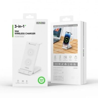 Bevielis įkroviklis Duzzona "W10-A 3in1" baltas 15W (skirta iPhone / Apple Watch / Airpods) 3