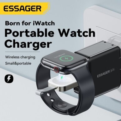 Bevielis įkroviklis Essager "Bay Portable L" baltas (skirtas Apple Watch) 1 Bevielis įkroviklis Essager "Bay Portable L" baltas (skirtas Apple Watch) 1