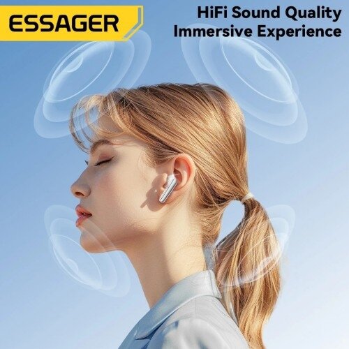 Belaidė laisvų rankų įranga Essager "TWS" balta (Double Noise Cancelling / Bluetooth 5.3)