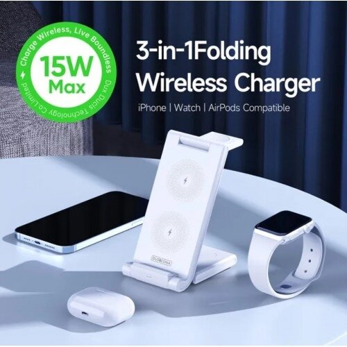 Bevielis įkroviklis Duzzona "W10-A 3in1" baltas 15W (skirta iPhone / Apple Watch / Airpods) 2