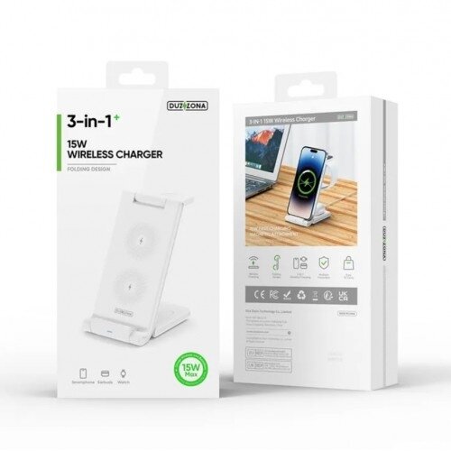Bevielis įkroviklis Duzzona "W10-A 3in1" baltas 15W (skirta iPhone / Apple Watch / Airpods) 3