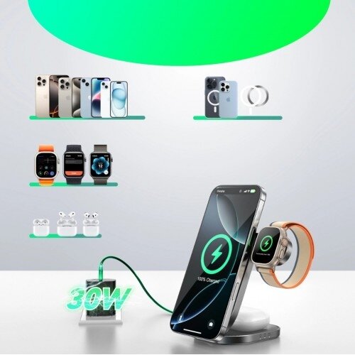 Bevielis įkroviklis Joyroom "JR-W17 3in1" juodas 15W Qi2 (skirta iPhone / Apple Watch / Airpods) 1 Bevielis įkroviklis Joyroom "JR-W17 3in1" juodas 15W Qi2 (skirta iPhone / Apple Watch / Airpods) 1