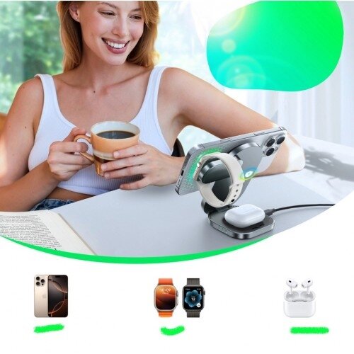 Bevielis įkroviklis Joyroom "JR-W17 3in1" juodas 15W Qi2 (skirta iPhone / Apple Watch / Airpods) 2 Bevielis įkroviklis Joyroom "JR-W17 3in1" juodas 15W Qi2 (skirta iPhone / Apple Watch / Airpods) 2