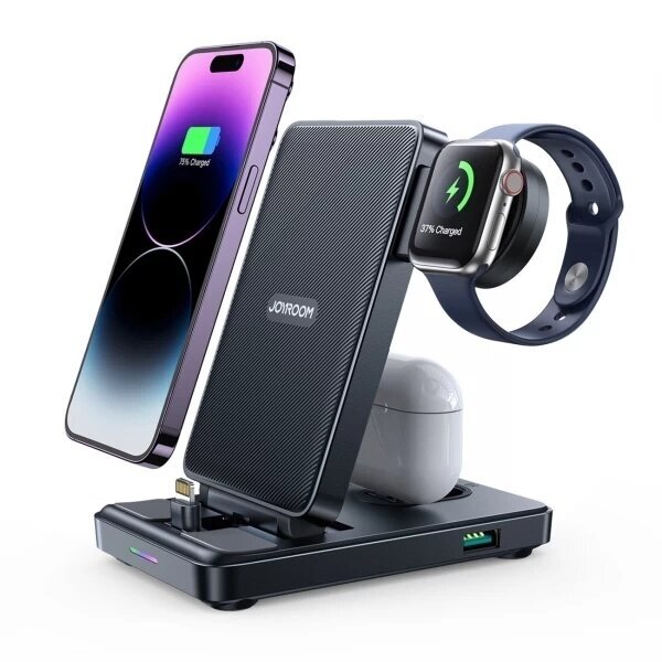 Bevielis įkroviklis Joyroom "JR-WQS02 4in1" juodas (skirtas iPhone / Apple Watch / Airpods)