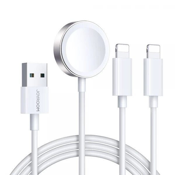 Bevielis įkroviklis Joyroom "S-IW007" baltas 120cm su prailginimu 3in1 (skirtas Apple Watch)