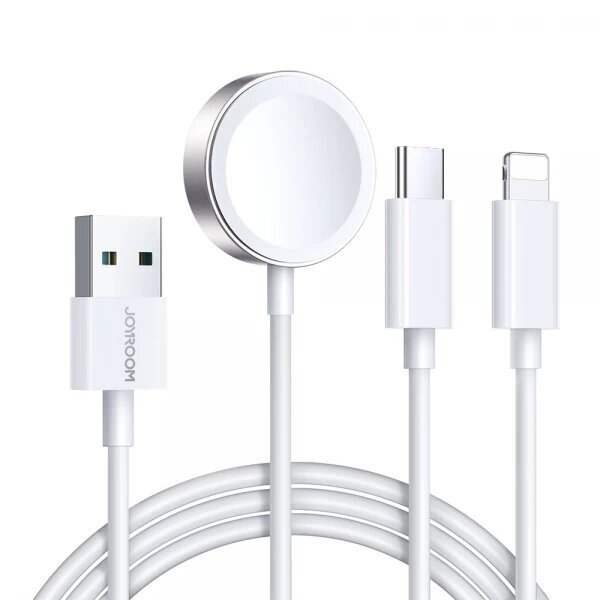 Bevielis įkroviklis Joyroom "S-IW008" baltas 120cm su prailginimu 3in1 (skirtas Apple Watch)