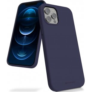 Dėklas Mercury Silicone Case Apple iPhone 12 / 12 Pro tamsiai mėlynas