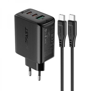 Įkroviklis Acefast "A13" juodas 65W (2xPD / 1xQC3.0) + "Type-C / Type-C" 120cm laidas Įkroviklis Acefast "A13" juodas 65W (2xPD / 1xQC3.0) + "Type-C / Type-C" 120cm laidas