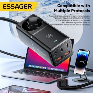 Įkroviklis Essager "Boru GaN" juodas 75W (3xPD / 2xQC3.0 / 4kW-16A-250V) 1 Įkroviklis Essager "Boru GaN" juodas 75W (3xPD / 2xQC3.0 / 4kW-16A-250V) 1