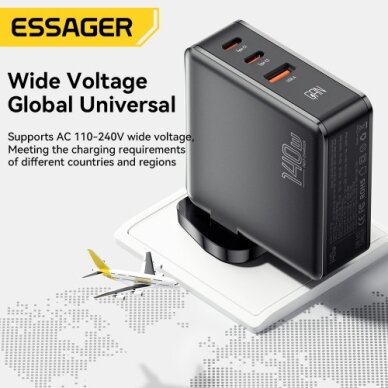 Įkroviklis Essager "Gan Journey" juodas 140W (2xPD / QC3.0) / EU VERSION / 3 Įkroviklis Essager "Gan Journey" juodas 140W (2xPD / QC3.0) / EU VERSION / 3