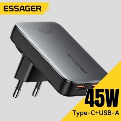 Įkroviklis Essager "GaN Ultra" juodas 45W (1xPD / 1xQC3.0) 4