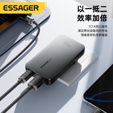 Įkroviklis Essager "GaN Ultra" juodas 65W (1xPD / 1xQC3.0) 1
