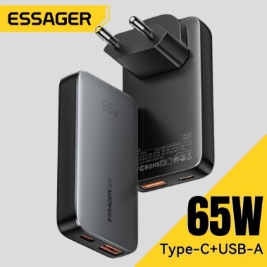 Įkroviklis Essager "GaN Ultra" juodas 65W (1xPD / 1xQC3.0) 4