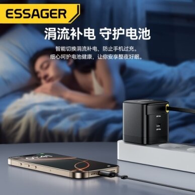 Įkroviklis Essager "Ruizi" juodas 65W (1xPD) + integruotas Type-C laidas 4 Įkroviklis Essager "Ruizi" juodas 65W (1xPD) + integruotas Type-C laidas 4