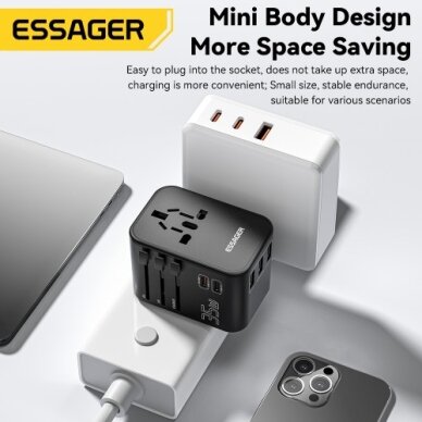 Įkroviklis Essager "Travel Global 1" juodas 35W (2xPD / 3xQC3.0) (tinka EU / US / UK) 1