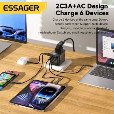 Įkroviklis Essager "Travel Global 1" juodas 35W (2xPD / 3xQC3.0) (tinka EU / US / UK) 2 Įkroviklis Essager "Travel Global 1" juodas 35W (2xPD / 3xQC3.0) (tinka EU / US / UK) 2