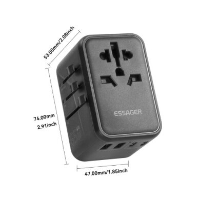 Įkroviklis Essager "Travel Global 2" juodas 65W (3xPD / 2xQC3.0) (tinka EU / US / UK) 1 Įkroviklis Essager "Travel Global 2" juodas 65W (3xPD / 2xQC3.0) (tinka EU / US / UK) 1