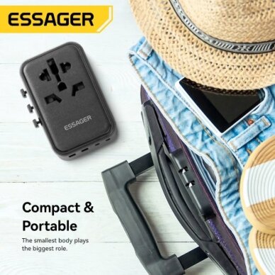 Įkroviklis Essager "Travel Global 2" juodas 65W (3xPD / 2xQC3.0) (tinka EU / US / UK) Įkroviklis Essager "Travel Global 2" juodas 65W (3xPD / 2xQC3.0) (tinka EU / US / UK)