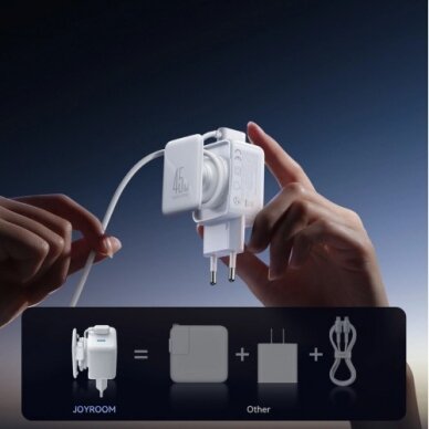 Įkroviklis Joyroom "TCL05" baltas GaN Ultra 45W (2xUSB-C) + "Type-C" 120cm 60W kabelis 1 Įkroviklis Joyroom "TCL05" baltas GaN Ultra 45W (2xUSB-C) + "Type-C" 120cm 60W kabelis 1