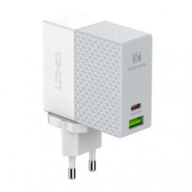 Įkroviklis LDnio "A2620C" baltas 65W (PD / QC3.0) + "Type-C / Type-C" 100cm laidas 1 Įkroviklis LDnio "A2620C" baltas 65W (PD / QC3.0) + "Type-C / Type-C" 100cm laidas 1