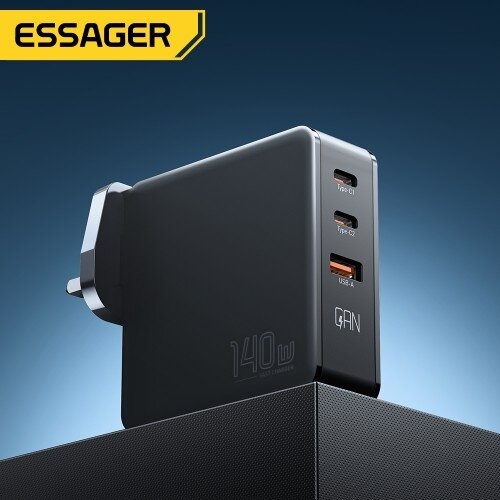 Įkroviklis Essager "Gan Journey" juodas 140W (2xPD / QC3.0) / EU VERSION / 2 Įkroviklis Essager "Gan Journey" juodas 140W (2xPD / QC3.0) / EU VERSION / 2