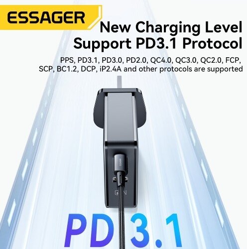 Įkroviklis Essager "Gan Journey" juodas 140W (2xPD / QC3.0) / EU VERSION / Įkroviklis Essager "Gan Journey" juodas 140W (2xPD / QC3.0) / EU VERSION /