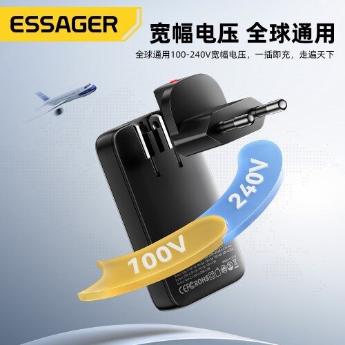 Įkroviklis Essager "GaN Ultra" juodas 45W (1xPD / 1xQC3.0) 3