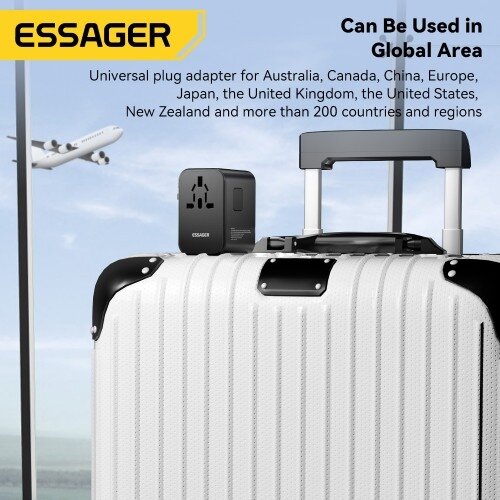 Įkroviklis Essager "Travel Global 1" juodas 35W (2xPD / 3xQC3.0) (tinka EU / US / UK) 3
