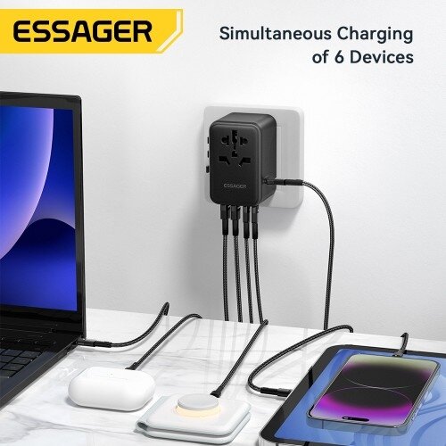 Įkroviklis Essager "Travel Global 2" juodas 65W (3xPD / 2xQC3.0) (tinka EU / US / UK) 2 Įkroviklis Essager "Travel Global 2" juodas 65W (3xPD / 2xQC3.0) (tinka EU / US / UK) 2