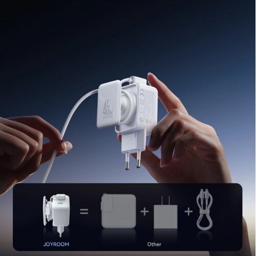 Įkroviklis Joyroom "TCL05" baltas GaN Ultra 45W (2xUSB-C) + "Type-C" 120cm 60W kabelis 1 Įkroviklis Joyroom "TCL05" baltas GaN Ultra 45W (2xUSB-C) + "Type-C" 120cm 60W kabelis 1