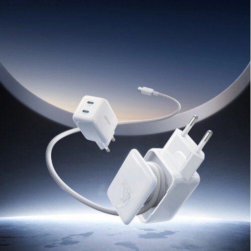 Įkroviklis Joyroom "TCL05" baltas GaN Ultra 45W (2xUSB-C) + "Type-C" 120cm 60W kabelis Įkroviklis Joyroom "TCL05" baltas GaN Ultra 45W (2xUSB-C) + "Type-C" 120cm 60W kabelis