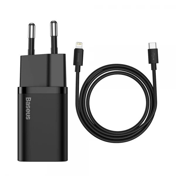 Įkroviklis Baseus "Super Si 1C" juodas 20W (1xPD) + "Type-C / Lightning" 100cm laidas Įkroviklis Baseus "Super Si 1C" juodas 20W (1xPD) + "Type-C / Lightning" 100cm laidas