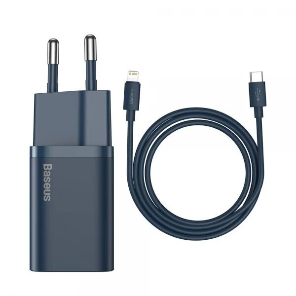 Įkroviklis Baseus "Super Si" tamsiai mėlynas 20W (1xPD) + "Type-C / Lightning" 100cm laidas