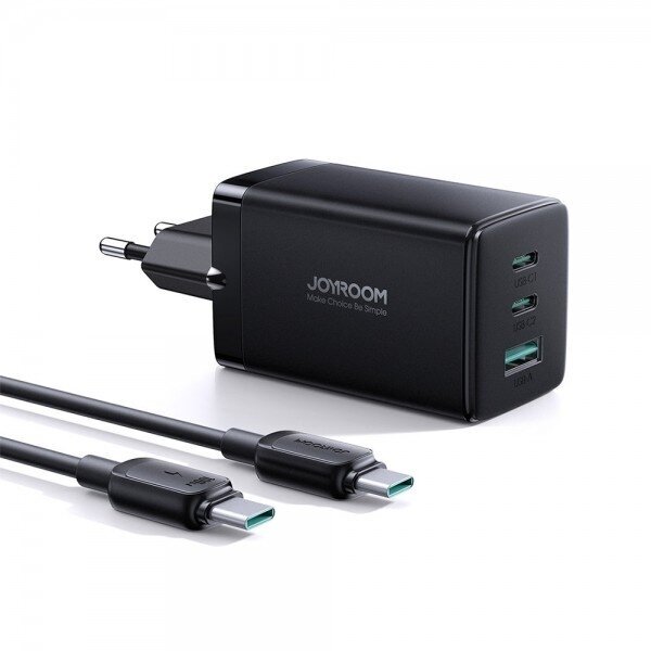 Įkroviklis Joyroom "TCG01" juodas 65W (2xPD / QC3.0) + "Type-C / Type-C" 120cm laidas Įkroviklis Joyroom "TCG01" juodas 65W (2xPD / QC3.0) + "Type-C / Type-C" 120cm laidas