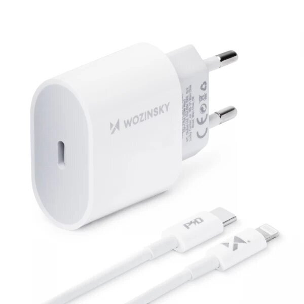 Įkroviklis Wozinsky "Quick Charge" baltas PD 20W + laidas "Type-C / Lightning" 100cm Įkroviklis Wozinsky "Quick Charge" baltas PD 20W + laidas "Type-C / Lightning" 100cm