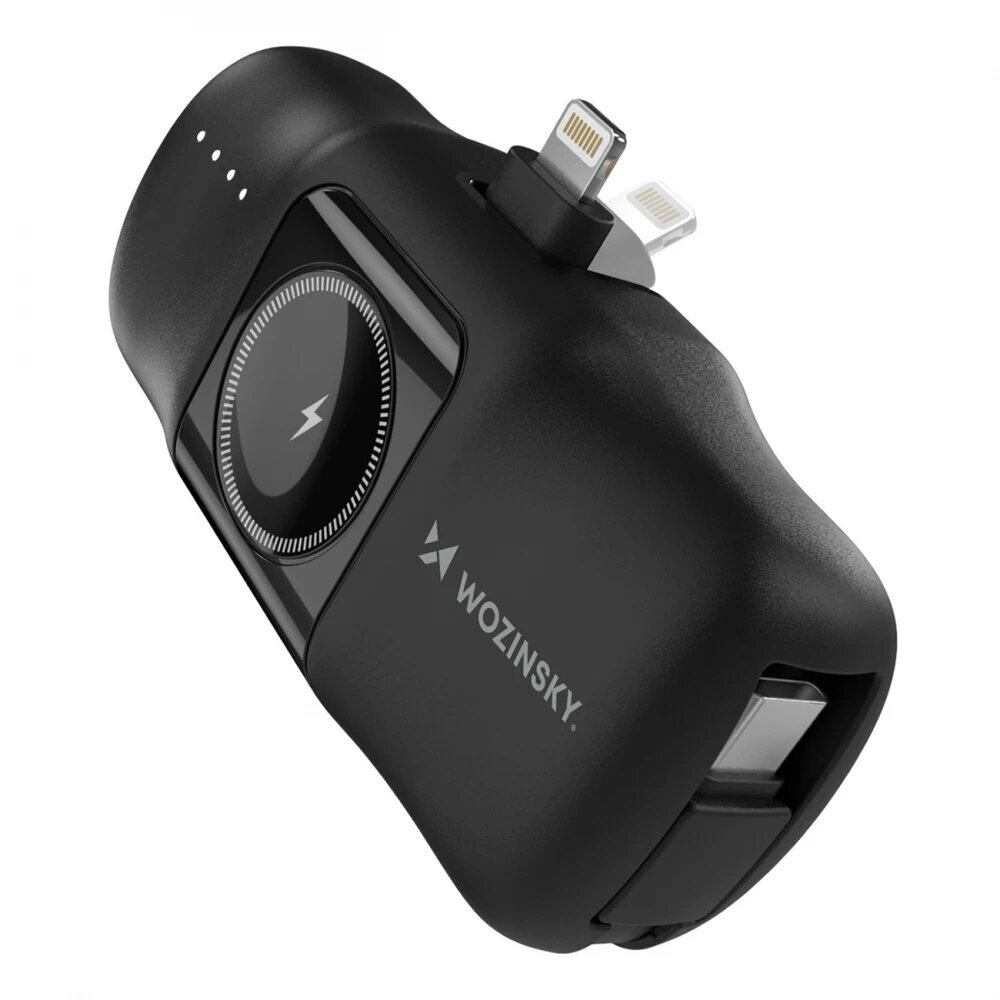 Išorinė baterija Wozinsky "WF16-YLS" juodas (Wireless Charge 15W) + integruota Type-C jungtis